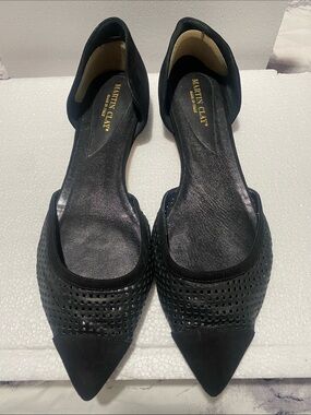 Black Perforated Pointed D'Orsay Flats Size 38.5 EU Genuine leather sole